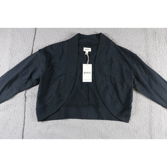 New Pact Organic Womens Jacket Medium Large Black Edith Shrug Cropped - Picture 3 of 7